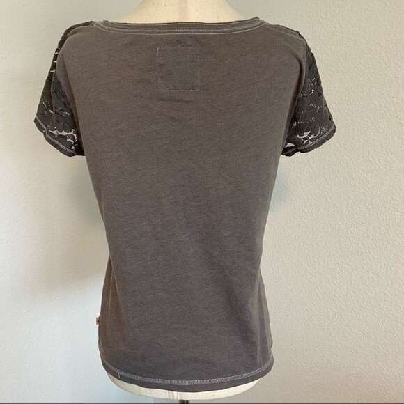 Hollister Lace Front Short Sleeve Silver Gray Woman's Top Sexy Size S - Picture 4 of 9